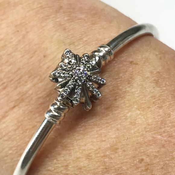 Pandora ALE Signed Sterling Silver Clear CZ Fireworks Bangle Bracelet 597563CZ - Picture 7 of 10